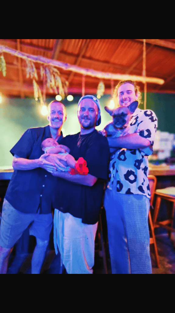 Founders of The Penida Project community hostel in Nusa Penida Bali with french bulldog