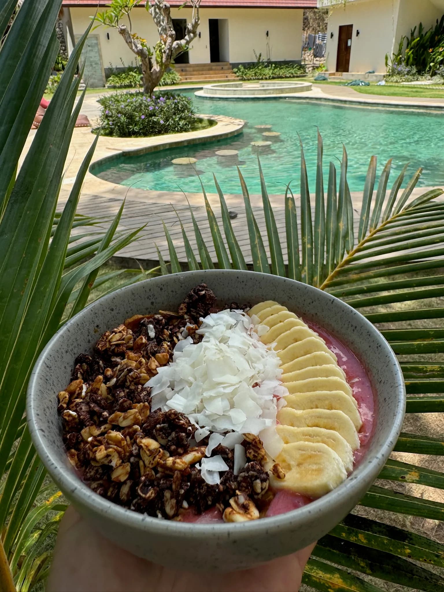 Breakfast bowl overlooking The Penida Project pool