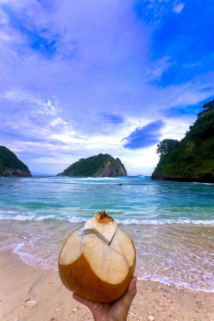 Fresh coconut on the beach at Crystal Bay in Nusa Penida Bali